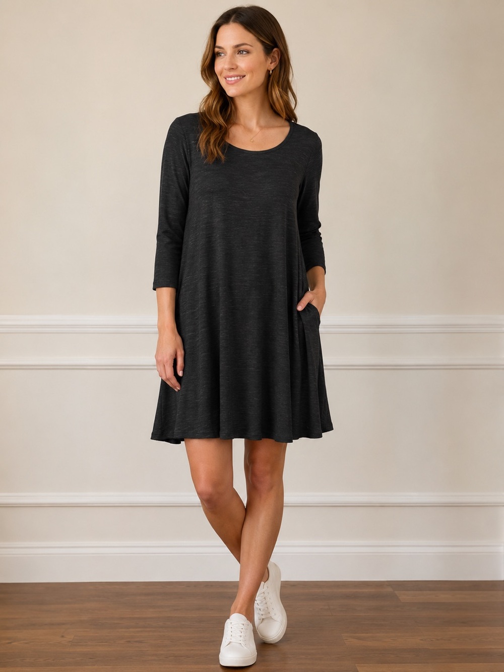 Eileen Fisher Dark Charcoal Long Sleeve Shift Dress